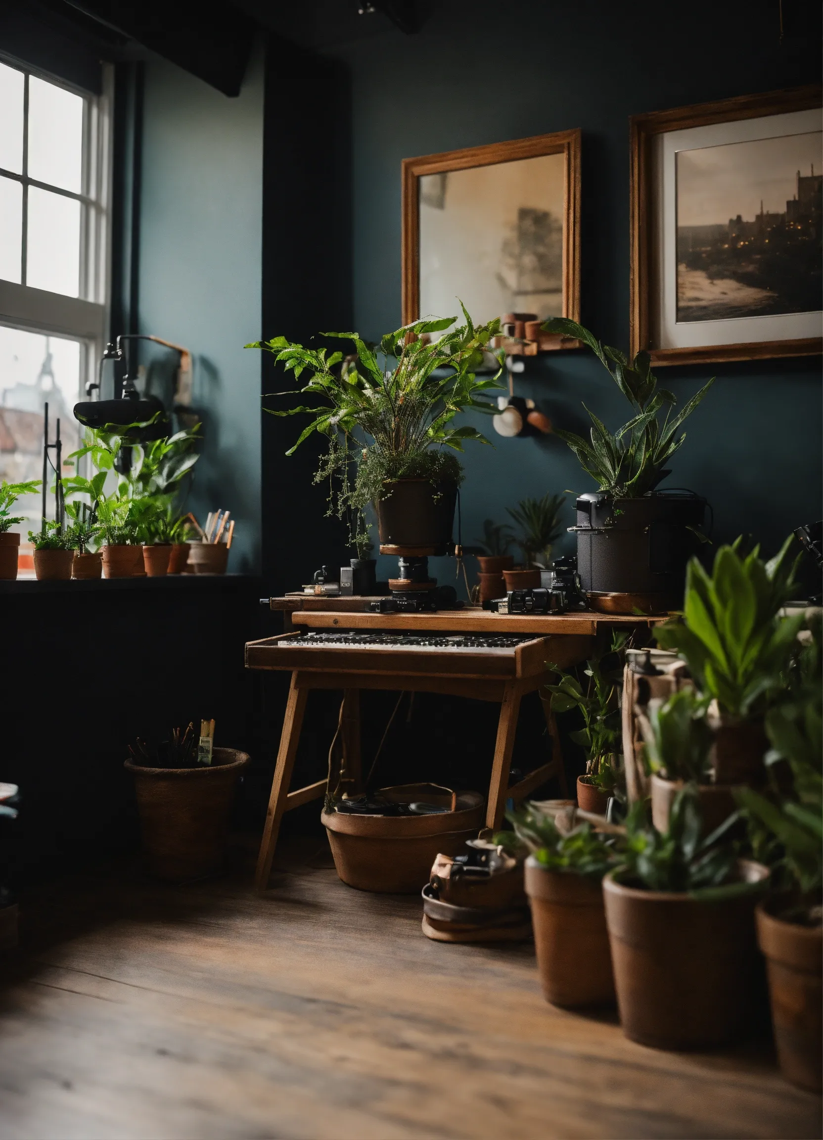 Snake plant with tall vertical striped leaves
